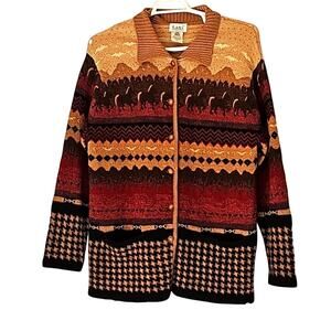 Women Sz M Pure New Wool Pocket Button Front Longer Heavy Cardigan Sweater